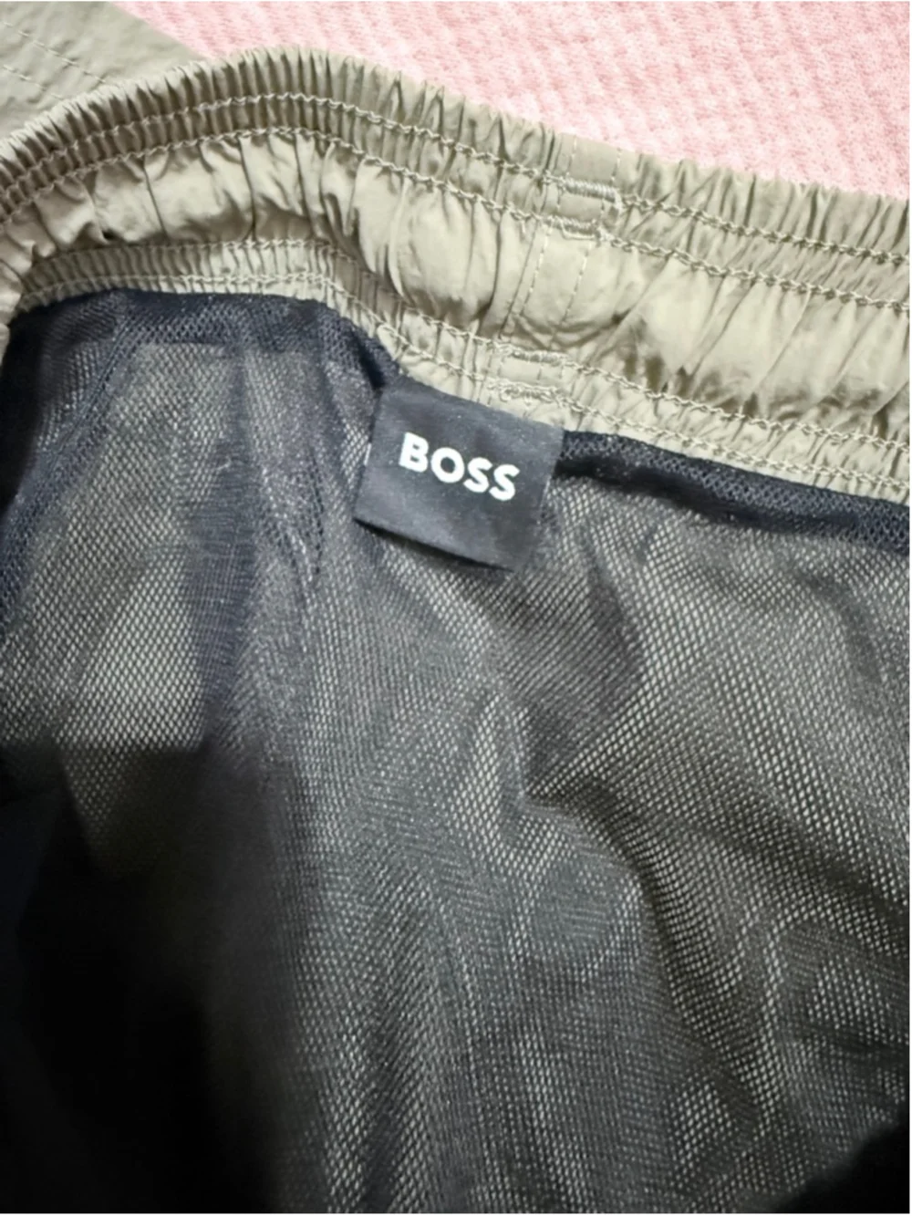 Men's BOSS Army GreenSwim Trunks with Black Logo - Size M EUC